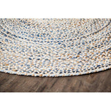 Beige Blue Jute Braided Round Rugfor Living Room – Artisan Style 23 handmade by LoomifyHome