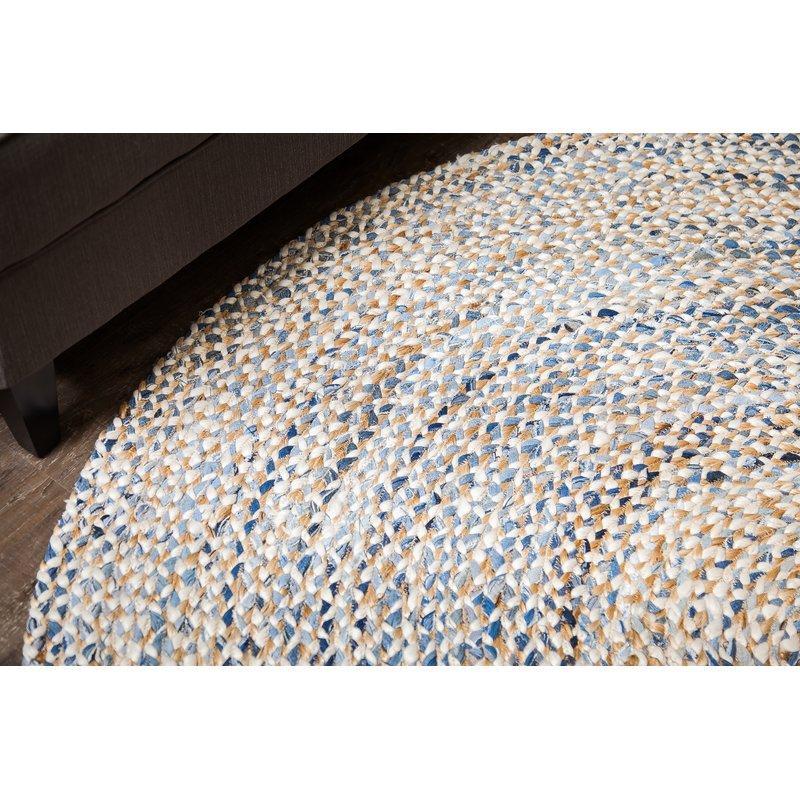 Beige Blue Jute Braided Round Rugfor Living Room – Artisan Style 23 handmade by LoomifyHome