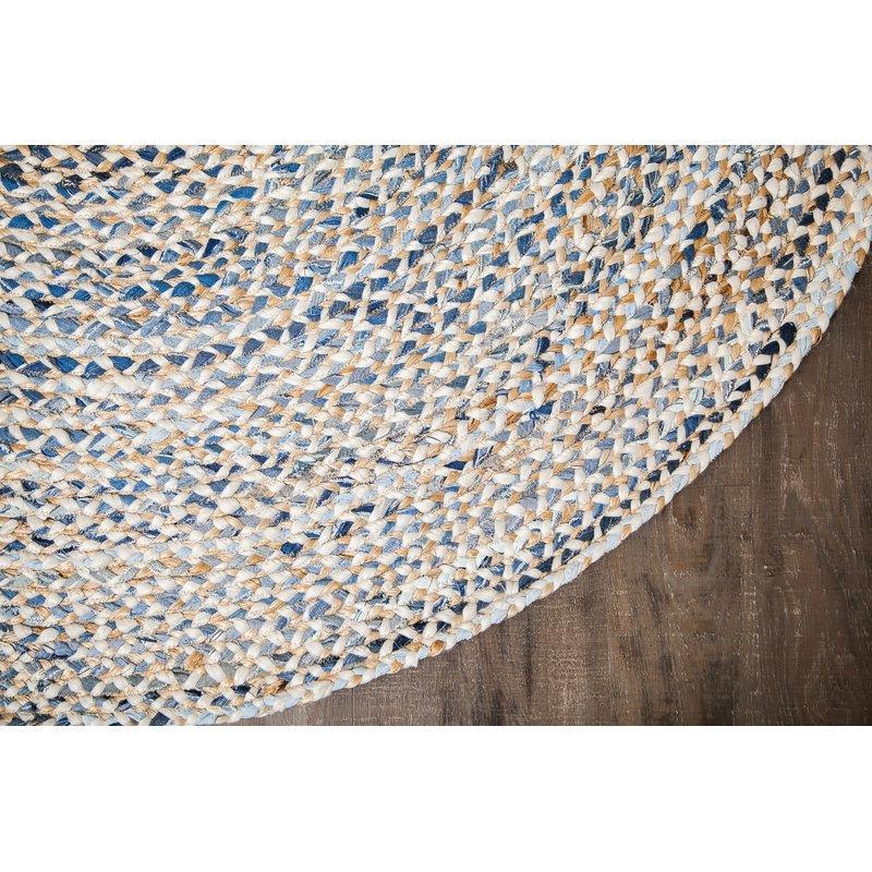 Beige Blue Jute Braided Round Rugfor Living Room – Artisan Style 23 handmade by LoomifyHome