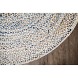 Beige Blue Jute Braided Round Rugfor Living Room – Artisan Style 23 handmade by LoomifyHome