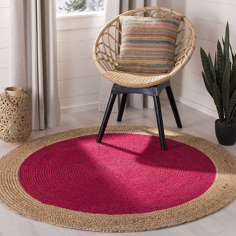 Beige Blue Jute Braided Round Rugfor Living Room – Roung handmade by LoomifyHome