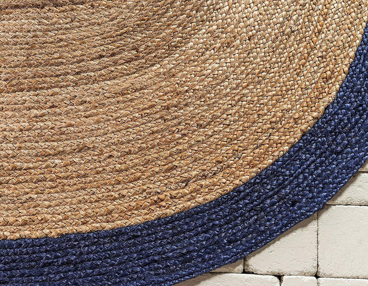 Beige Blue Jute Braided Round Rugfor Living Room – Artisan Style 31 handmade by LoomifyHome