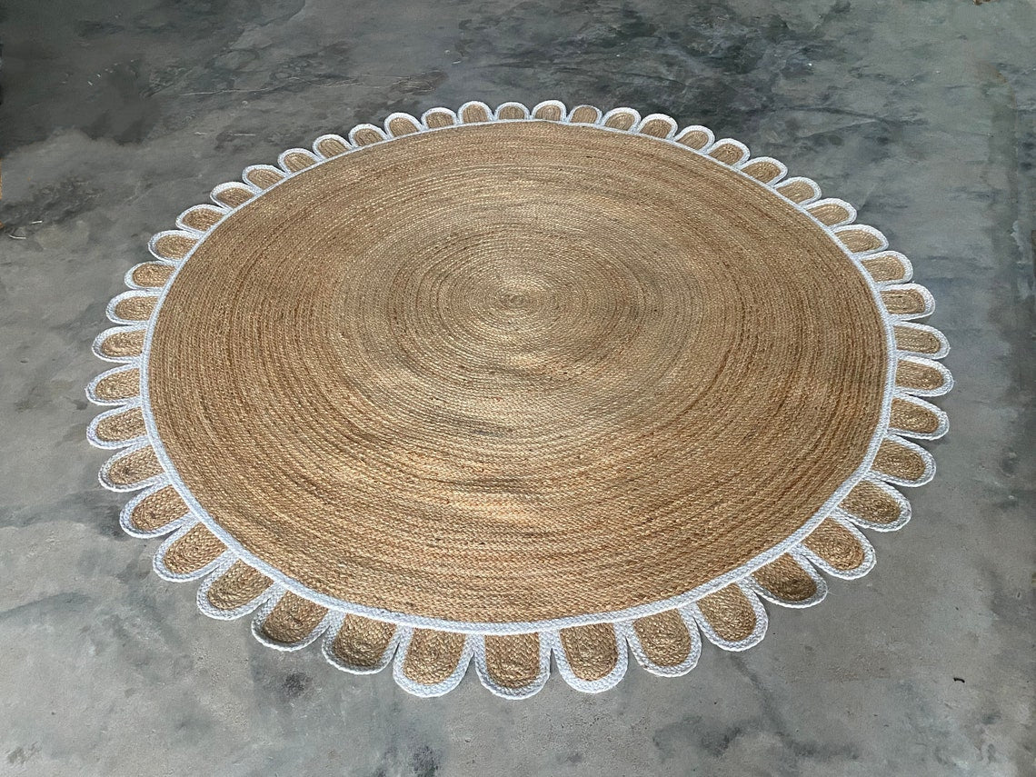 White Beige Jute Braided Round Rugfor Living Room – Living Room Ready handmade by LoomifyHome