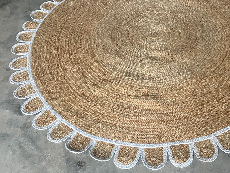 White Beige Jute Braided Round Rugfor Living Room – Living Room Ready handmade by LoomifyHome