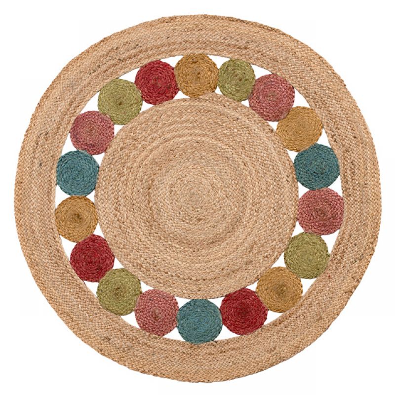 Beige Blue Jute Braided Round Rugfor Living Room – Artisan Style 34 handmade by LoomifyHome
