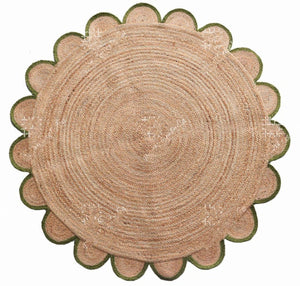 White Beige Jute Braided Round Rugfor Living Room – Scallop handmade by LoomifyHome