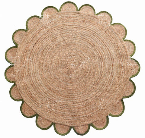 White Beige Jute Braided Round Rugfor Living Room – Scallop handmade by LoomifyHome