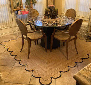 Beige Jute Braided Area Rugfor Living Room – Scalloped handmade by LoomifyHome