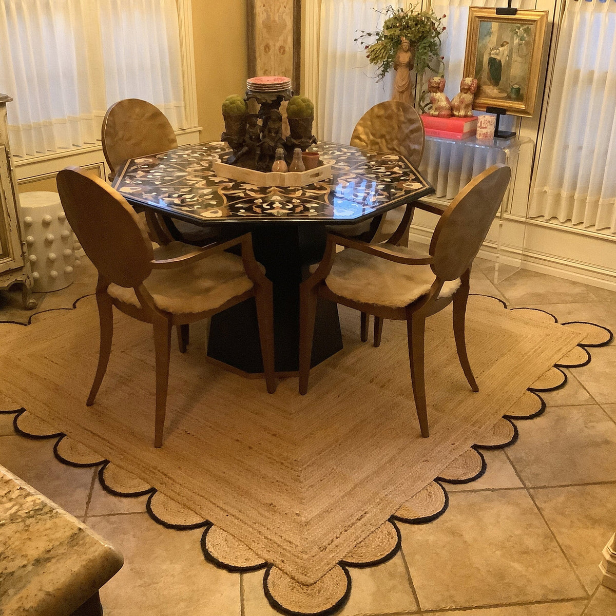Beige Jute Braided Area Rugfor Living Room – Scalloped handmade by LoomifyHome