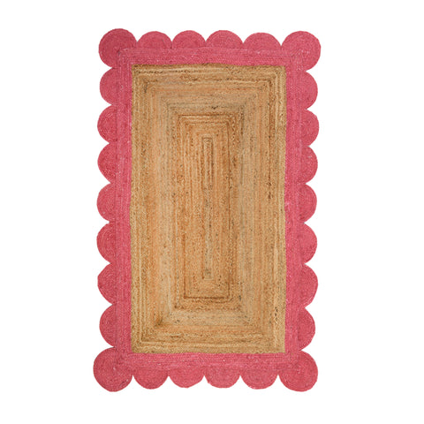 Beige Jute Braided Runner Rugfor Living Room – Scalloped handmade by LoomifyHome