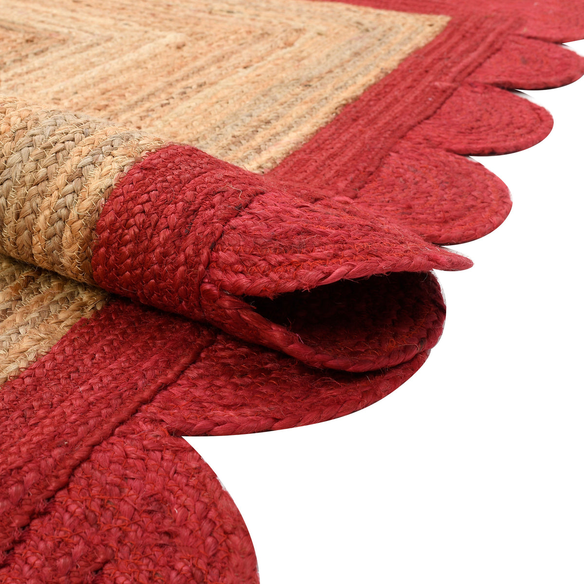 Beige Jute Braided Scalloped Rugfor Living Room handmade by LoomifyHome