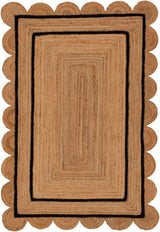 Black Beige Jute Braided Scalloped Rugfor Living Room handmade by LoomifyHome