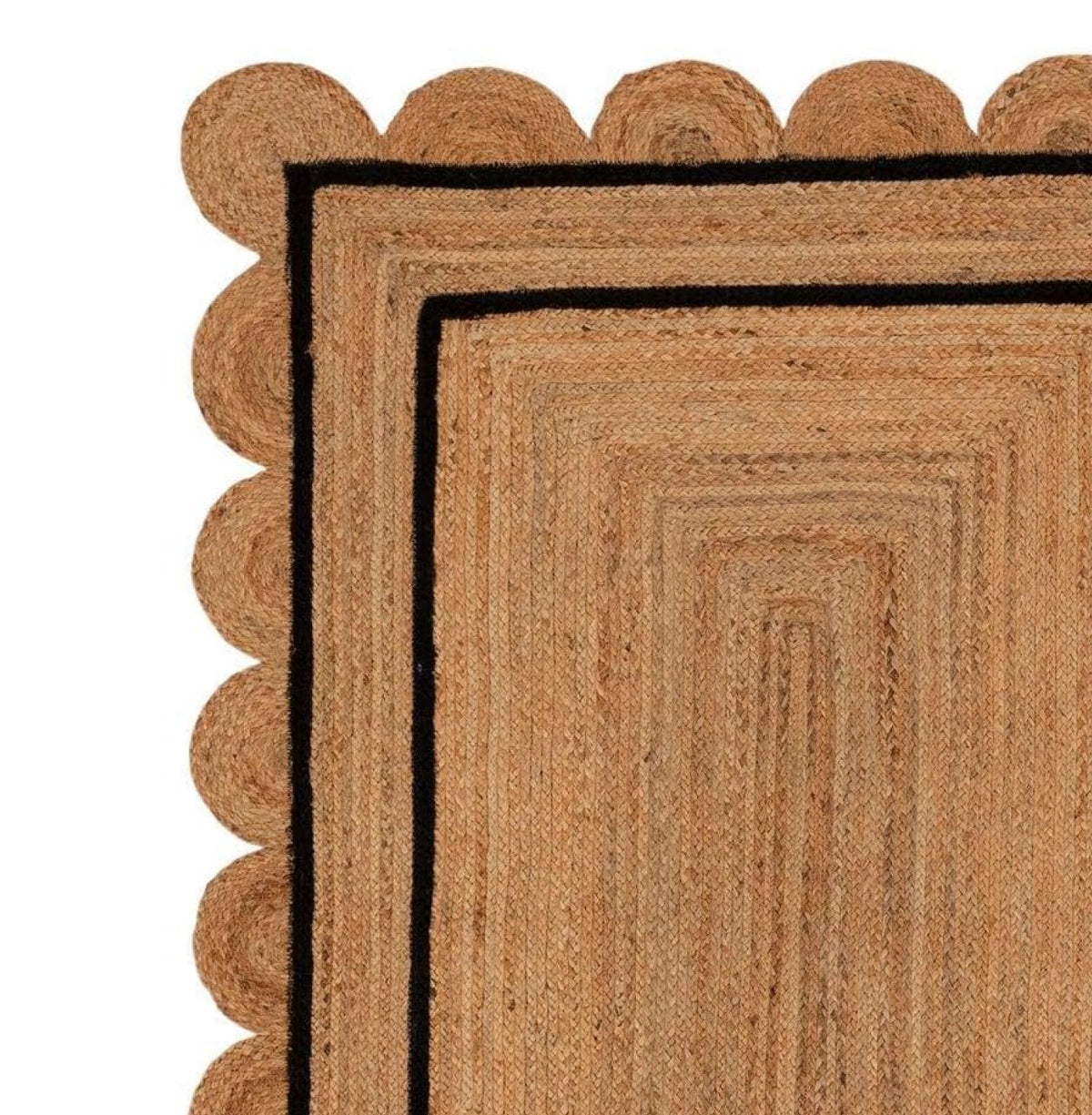 Black Beige Jute Braided Scalloped Rugfor Living Room handmade by LoomifyHome