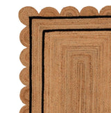 Black Beige Jute Braided Scalloped Rugfor Living Room handmade by LoomifyHome
