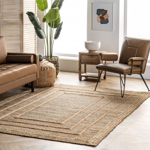 Beige Blue Jute Braided Runner Rugfor Living Room – 72 x 96 handmade by LoomifyHome