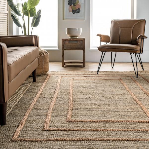 Beige Blue Jute Braided Runner Rugfor Living Room – 72 x 96 handmade by LoomifyHome