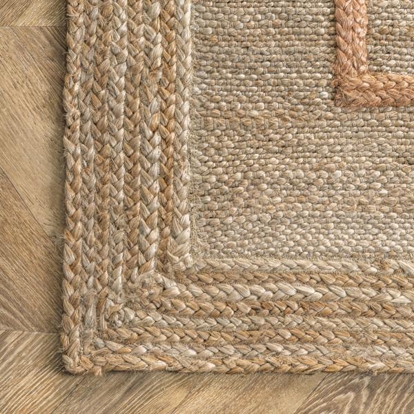 Beige Blue Jute Braided Runner Rugfor Living Room – 72 x 96 handmade by LoomifyHome