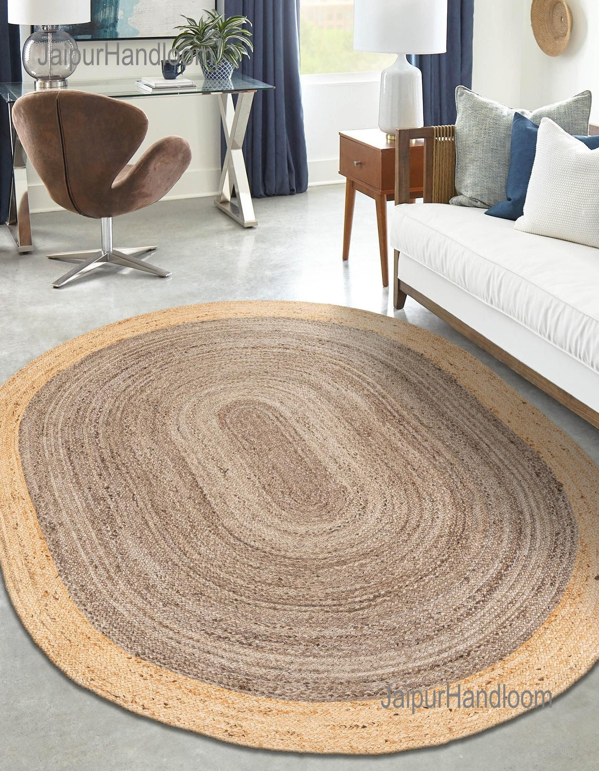 Brown Multicolor Jute Braided Oval Rugfor Living Room handmade by LoomifyHome