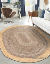 Brown Multicolor Jute Braided Oval Rugfor Living Room handmade by LoomifyHome