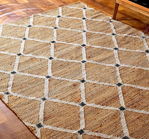 White Beige Jute Braided Runner Rugfor Living Room – Geometric handmade by LoomifyHome