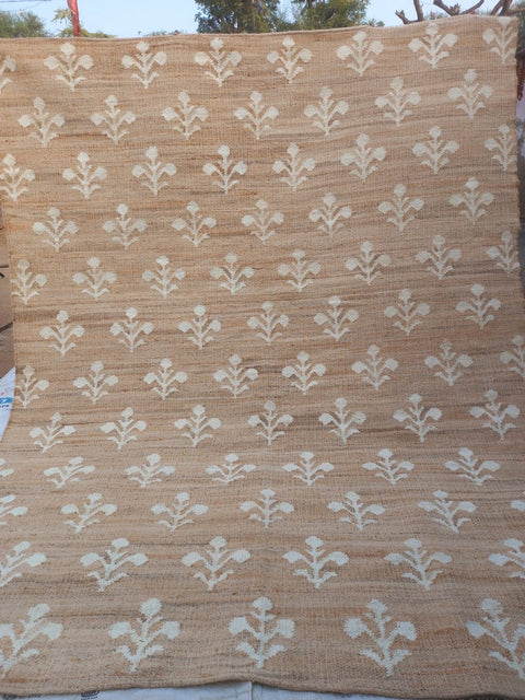 White Beige Jute Braided Runner Rugfor Living Room – Floral handmade by LoomifyHome