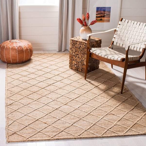 Beige Blue Jute Braided Area Rugfor Living Room – 60 x 84 handmade by LoomifyHome