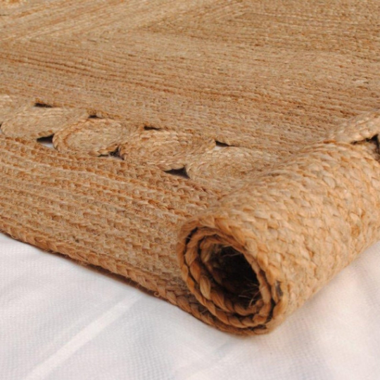 Beige Blue Jute Braided Runner Rugfor Living Room – 96 x 120 handmade by LoomifyHome