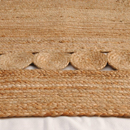 Beige Blue Jute Braided Runner Rugfor Living Room – 96 x 120 handmade by LoomifyHome