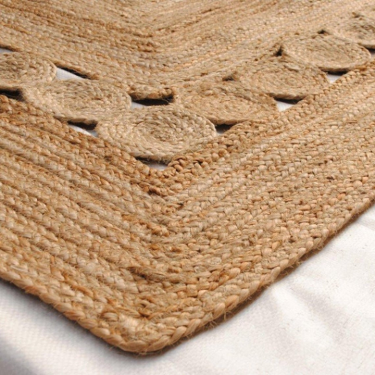 Beige Blue Jute Braided Runner Rugfor Living Room – 96 x 120 handmade by LoomifyHome