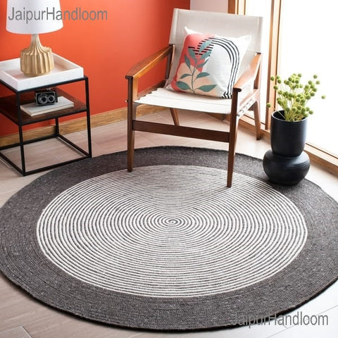 White Beige Jute Braided Round Rugfor Living Room – Psychedelic handmade by LoomifyHome