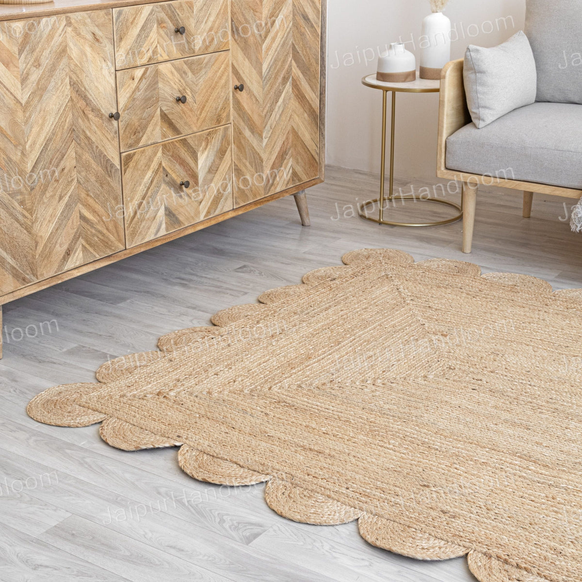 Beige Jute Braided Runner Rugfor Living Room – 12 x 15 handmade by LoomifyHome