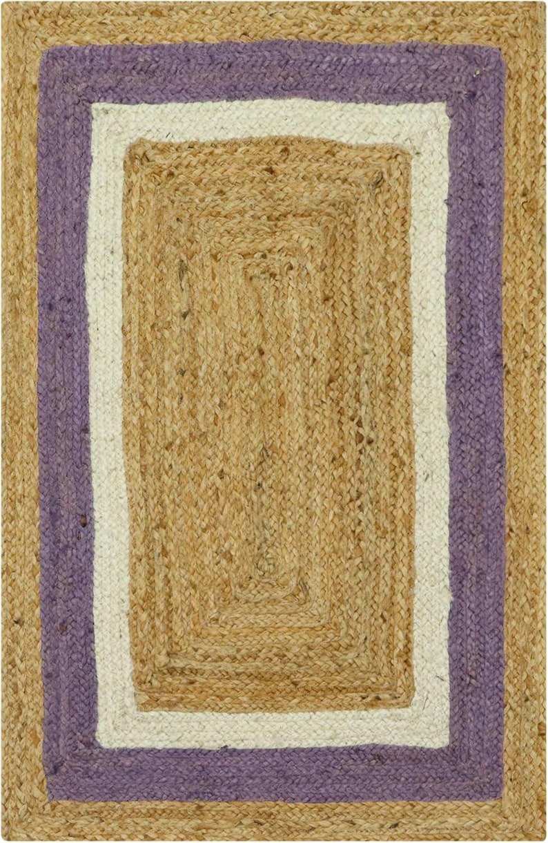 White Beige Jute Braided Doormatfor Living Room – Scalloped handmade by LoomifyHome