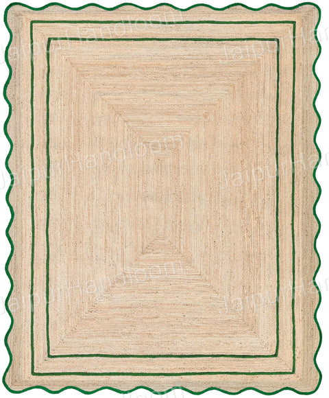 Beige Green Jute Braided Doormatfor Living Room – Scalloped handmade by LoomifyHome