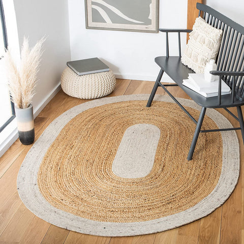 White Multicolor Jute Braided Oval Rugfor Living Room – Bohemian handmade by LoomifyHome
