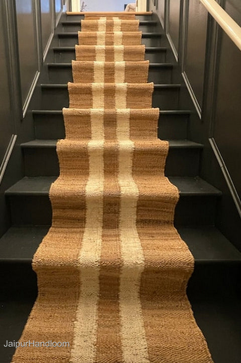 Beige Jute Braided Stair Runnerfor Living Room – 84 x 120 handmade by LoomifyHome