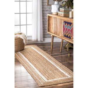 Beige Blue Jute Braided Stair Runnerfor Living Room – Bohemian handmade by LoomifyHome