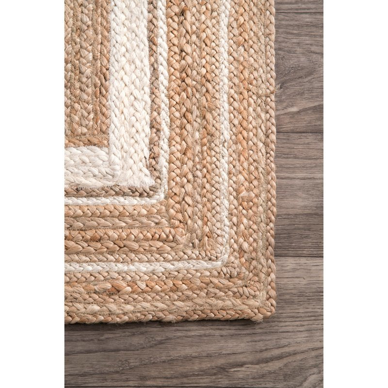 Beige Blue Jute Braided Stair Runnerfor Living Room – Bohemian handmade by LoomifyHome