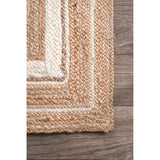 Beige Blue Jute Braided Stair Runnerfor Living Room – Bohemian handmade by LoomifyHome