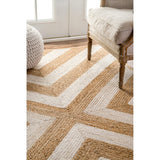 Beige Blue Jute Braided Runner Rugfor Living Room – Animal handmade by LoomifyHome