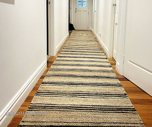 Black Beige Jute Braided Stair Runnerfor Living Room – Striped handmade by LoomifyHome