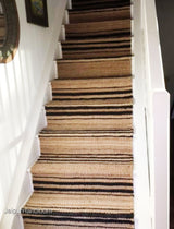 Black Beige Jute Braided Stair Runnerfor Living Room – Striped handmade by LoomifyHome
