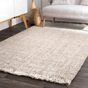 White Beige Jute Braided Area Rugfor Living Room – Bedroom Ready handmade by LoomifyHome