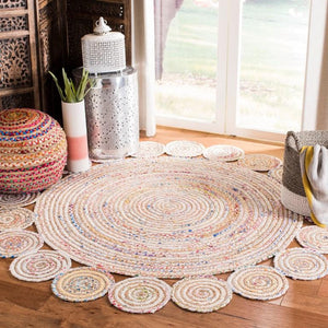 White Beige Jute Braided Round Rugfor Living Room – 7 x 7 handmade by LoomifyHome