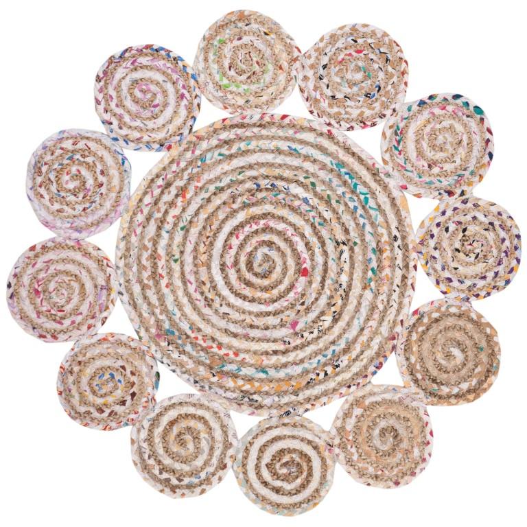 White Beige Jute Braided Round Rugfor Living Room – 7 x 7 handmade by LoomifyHome