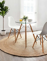 Beige Blue Jute Braided Round Rugfor Living Room – Large handmade by LoomifyHome