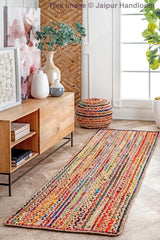 Beige Blue Jute Braided Runner Rugfor Living Room – Hallway handmade by LoomifyHome