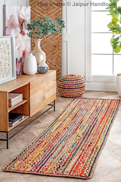 Beige Blue Jute Braided Runner Rugfor Living Room – Hallway handmade by LoomifyHome