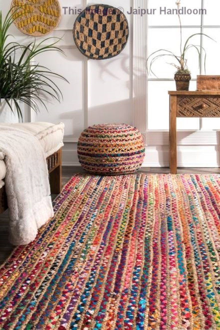 Beige Blue Jute Braided Runner Rugfor Living Room – Hallway handmade by LoomifyHome