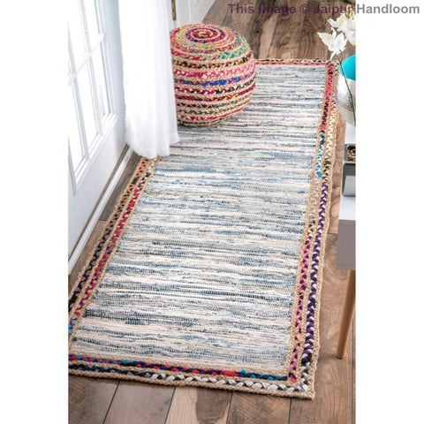 Beige Blue Jute Braided Runner Rugfor Living Room – Entryways handmade by LoomifyHome