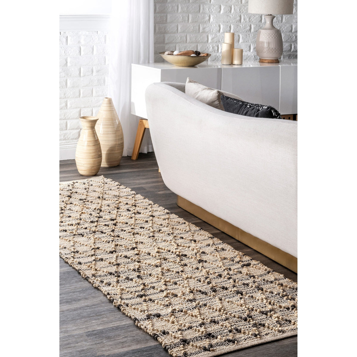 Beige Blue Jute Braided Runner Rugfor Living Room – 2 x 8 handmade by LoomifyHome